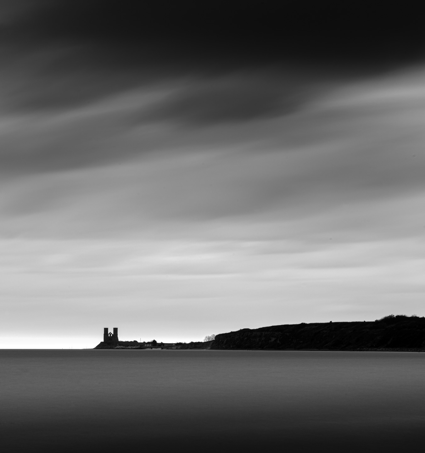 Black and white long exposure, Reculver, Kent.