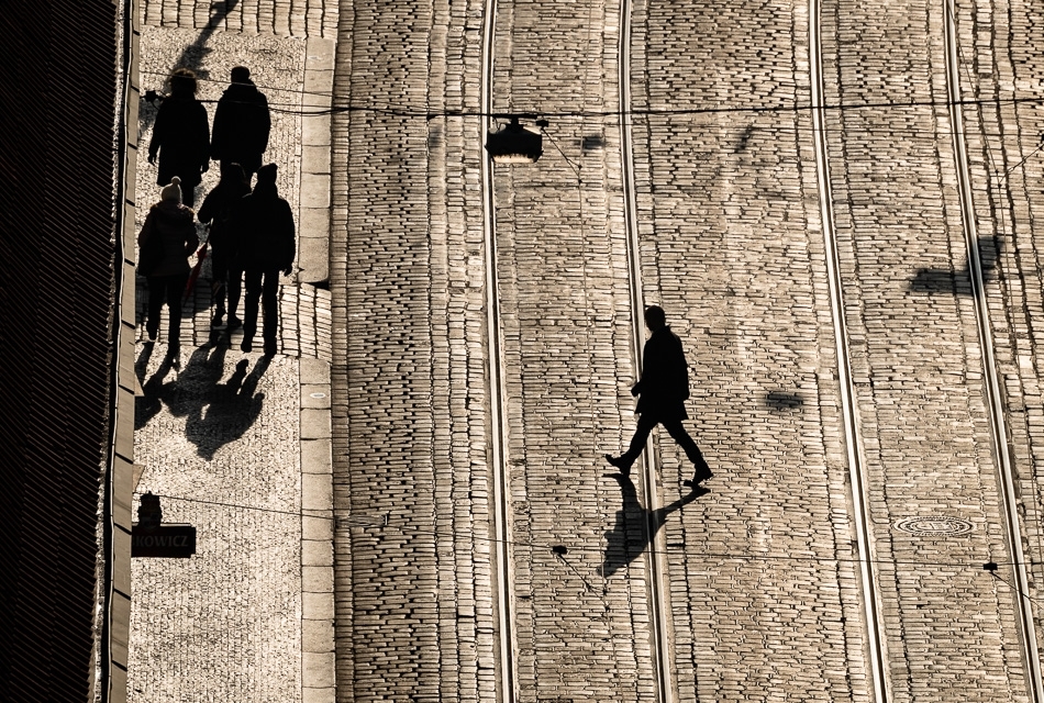 Crossing Prague tram tracks Prague, Czech Republic
