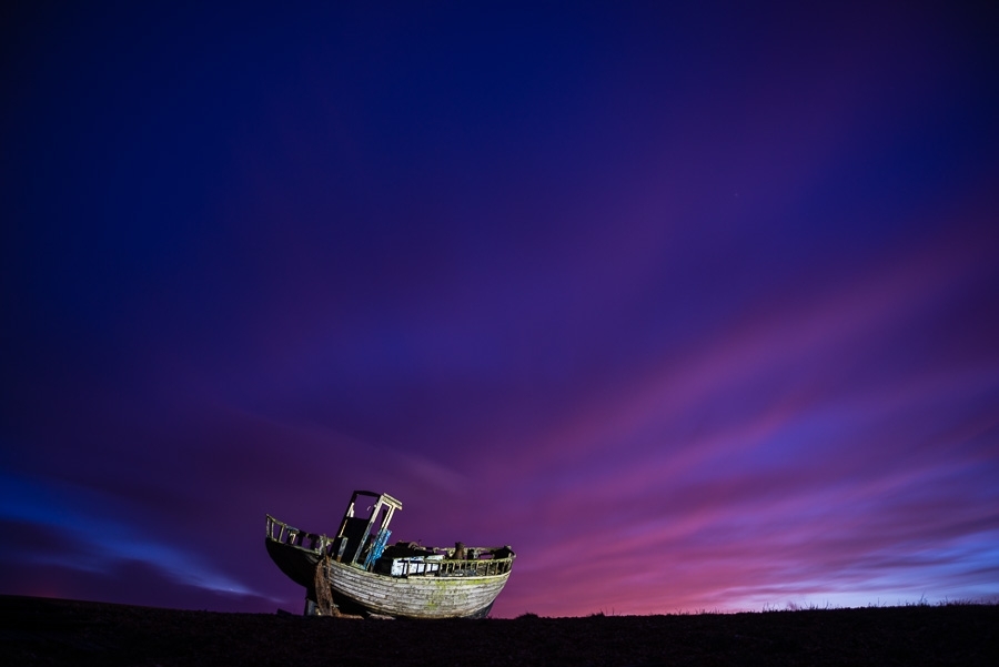 Fishing boat at sunset Dungeness, Kent