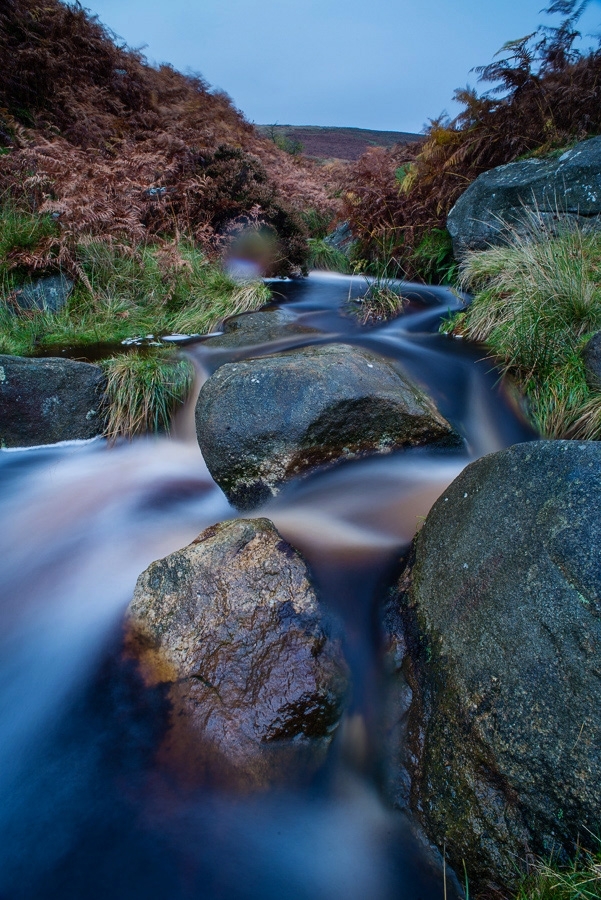 Moorland stream at dusk Peak District