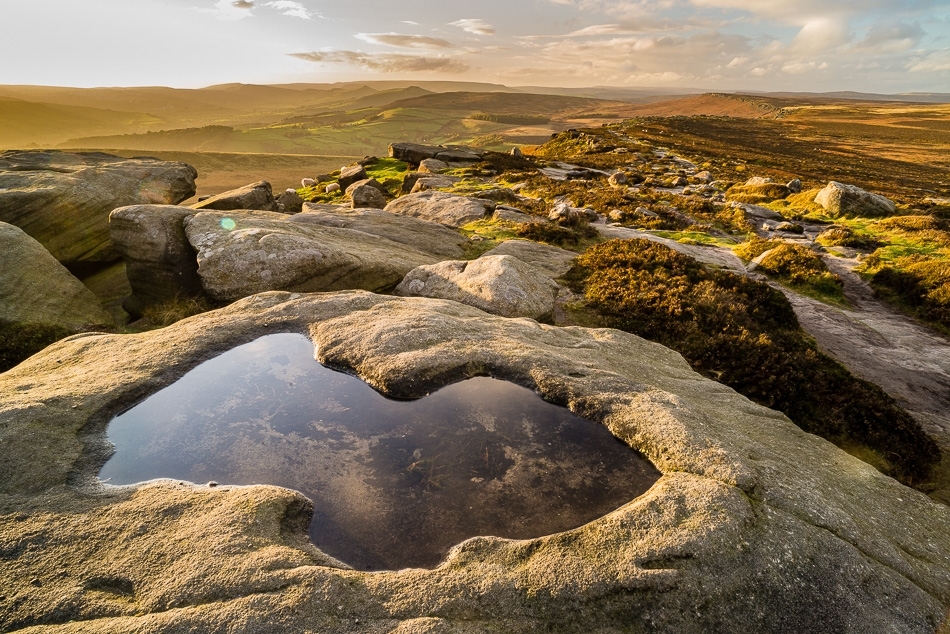 Stanage Edge rock-pool reflection Peak District